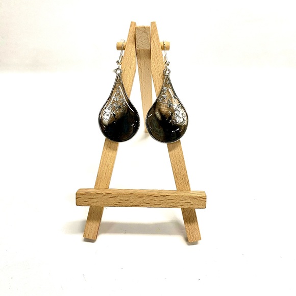 HANDMADE Teardrop Dangle Resin Art Hypoallergenic French Hook Earrings - Picture 4 of 10